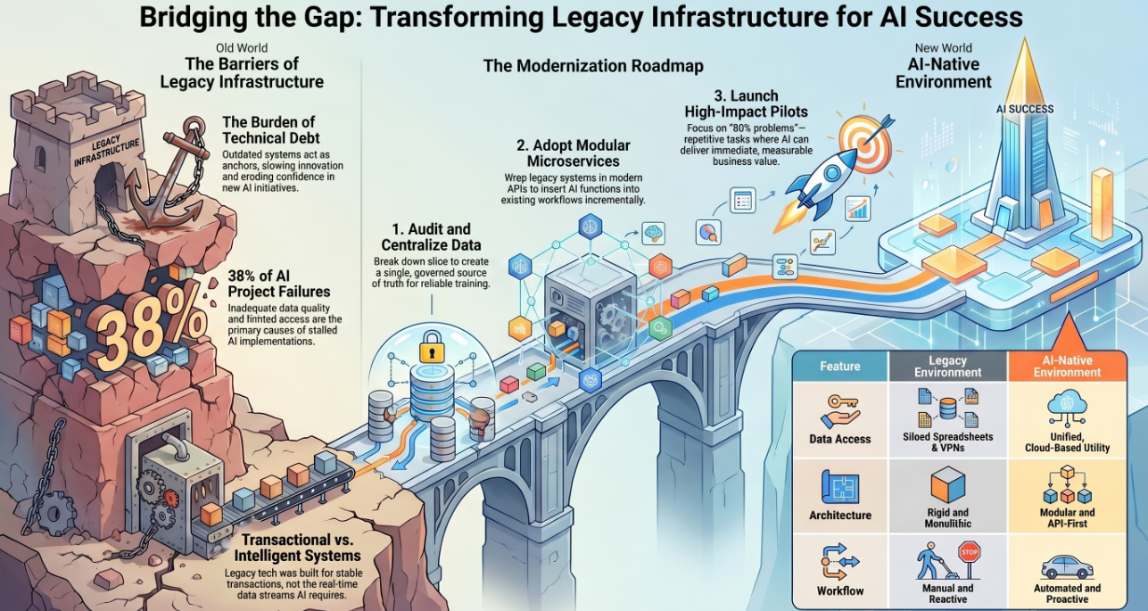  LegacyTechnologyInfrastructureInAiAdoption Infographic